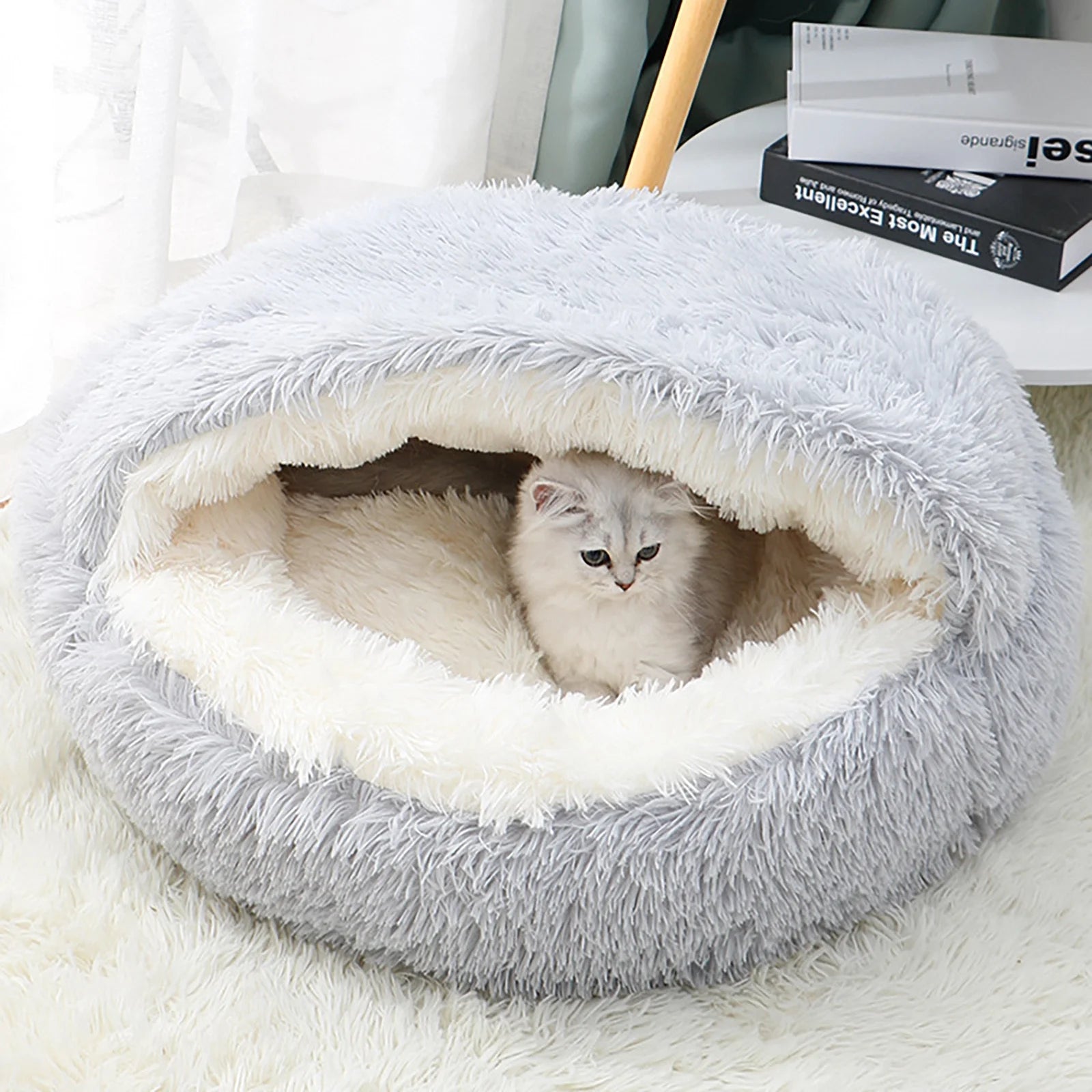 Dog Bed & Cat Cave Bed with Hooded Cover